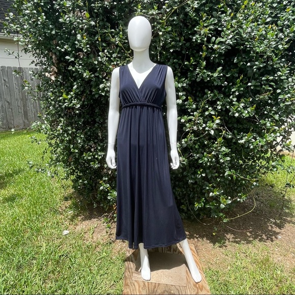 Anthropologie Dresses & Skirts - Anthro Philosophy Petite Navy Blue Braided Waist Ruched Shoulders Maxi Dress